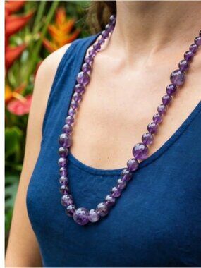 Handcrafted Natural Amethyst Faceted bead Necklace, 38 inches long.